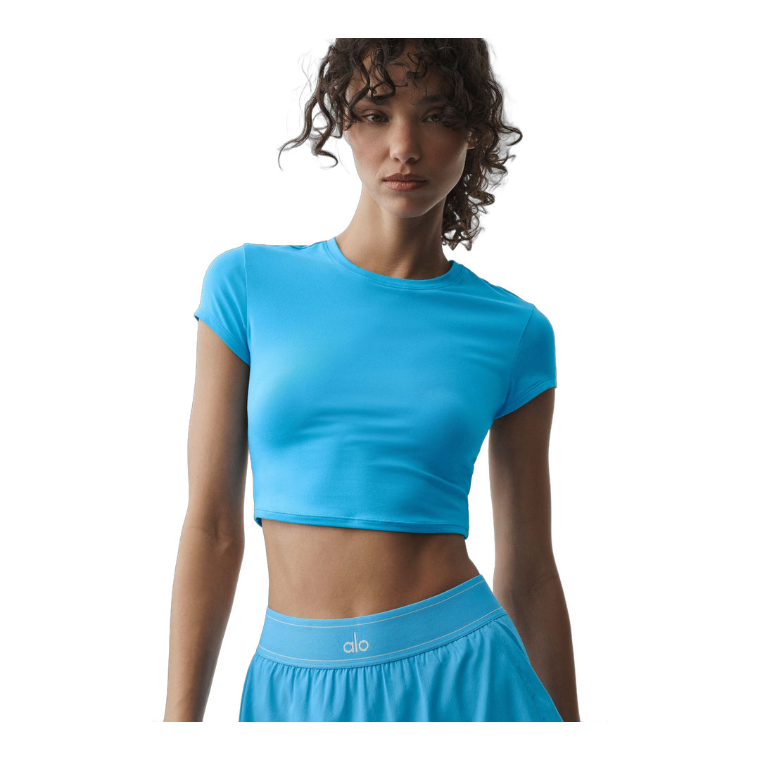 alo Alosoft Crop Finesse Short Sleeve - Azure Blue