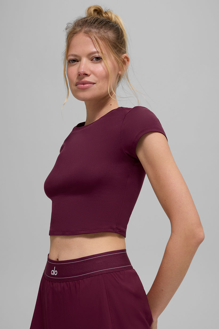 alo Alosoft Crop Finesse Short Sleeve - Burgundy