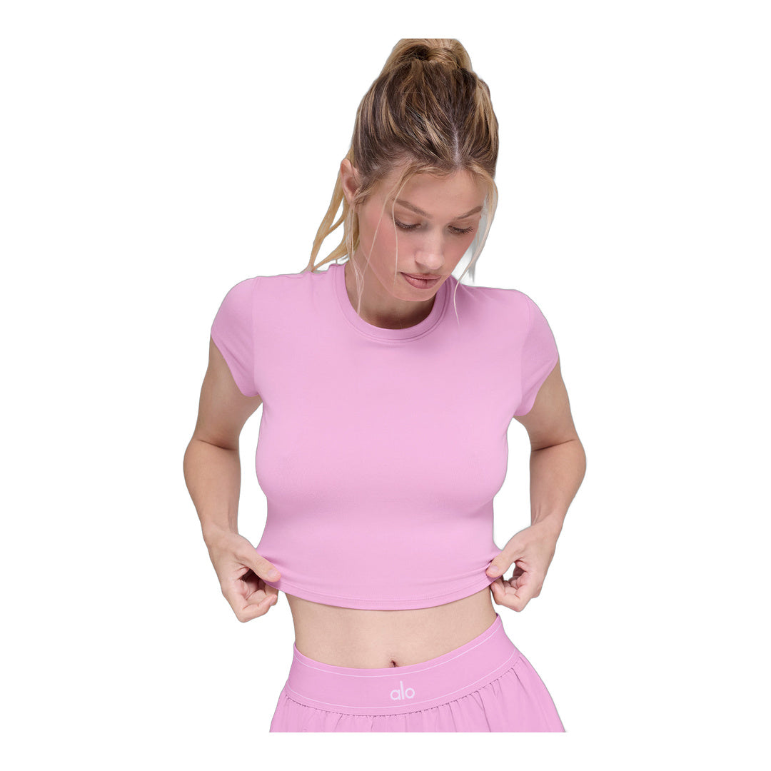 alo Alosoft Crop Finesse Short Sleeve - Candy Heart Pink