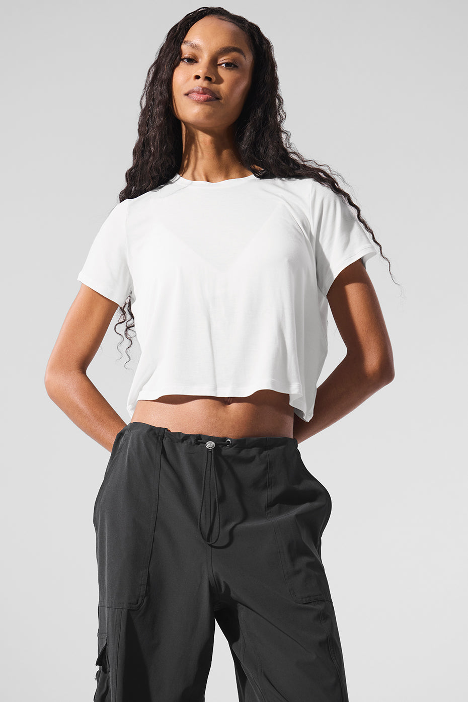 alo Cropped All Day Short Sleeve - White