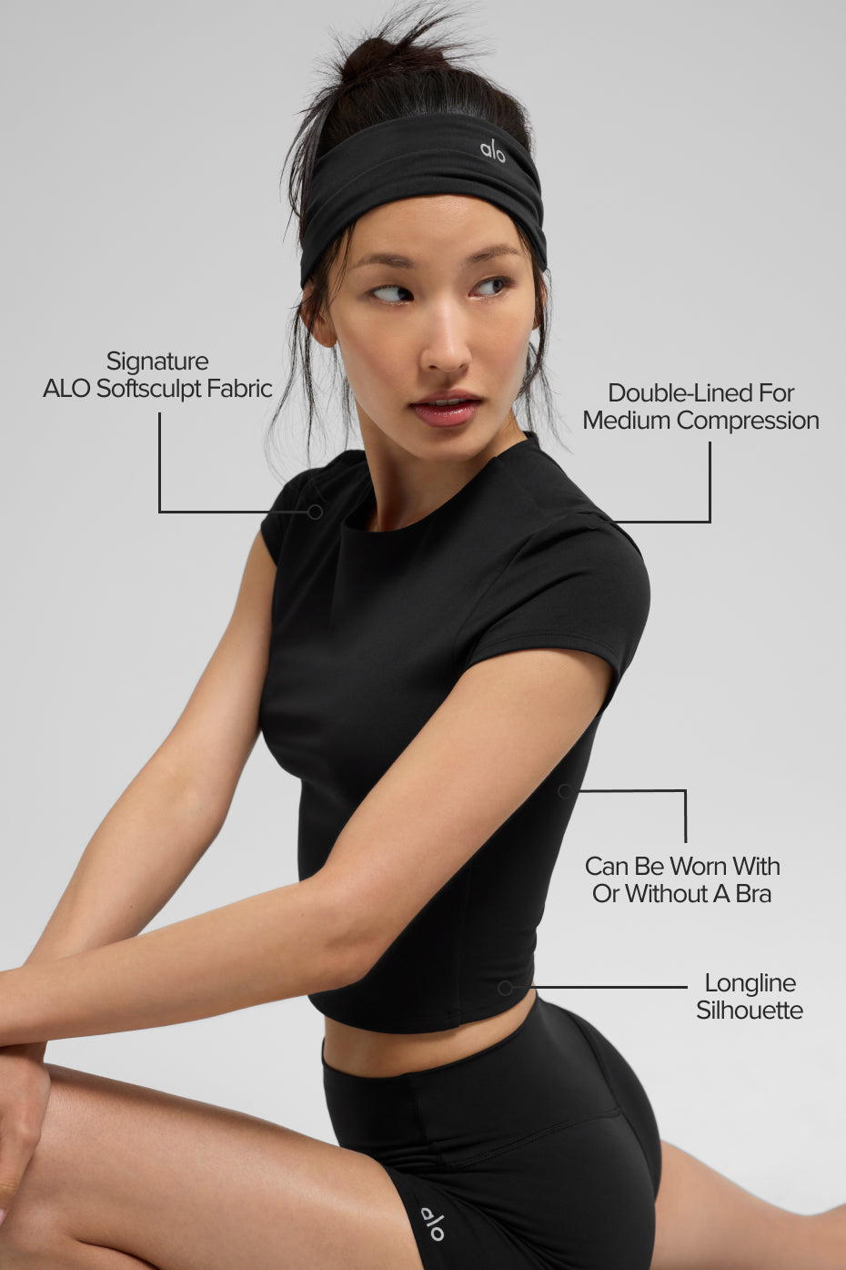 alo ALO Softsculpt Precision Short Sleeve Top - Black