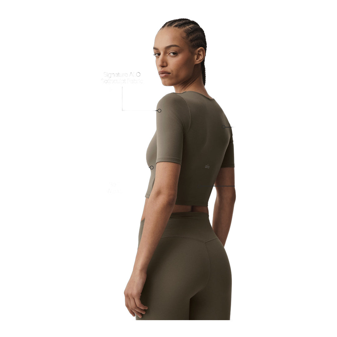 alo ALO Softsculpt Precision Half Sleeve Tee - Olive Tree
