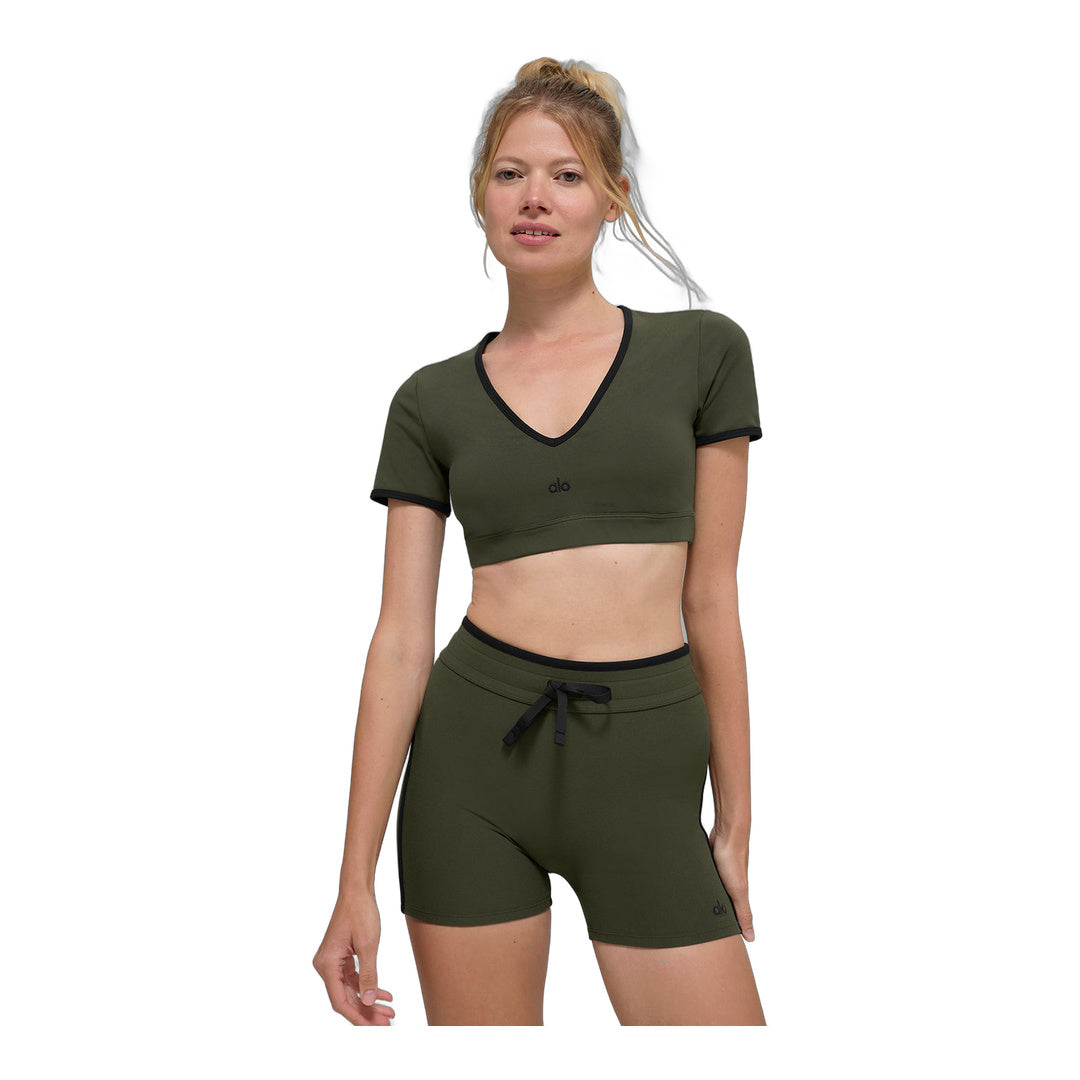 alo Airbrush Race Pace Short Sleeve - Green Olive/Black