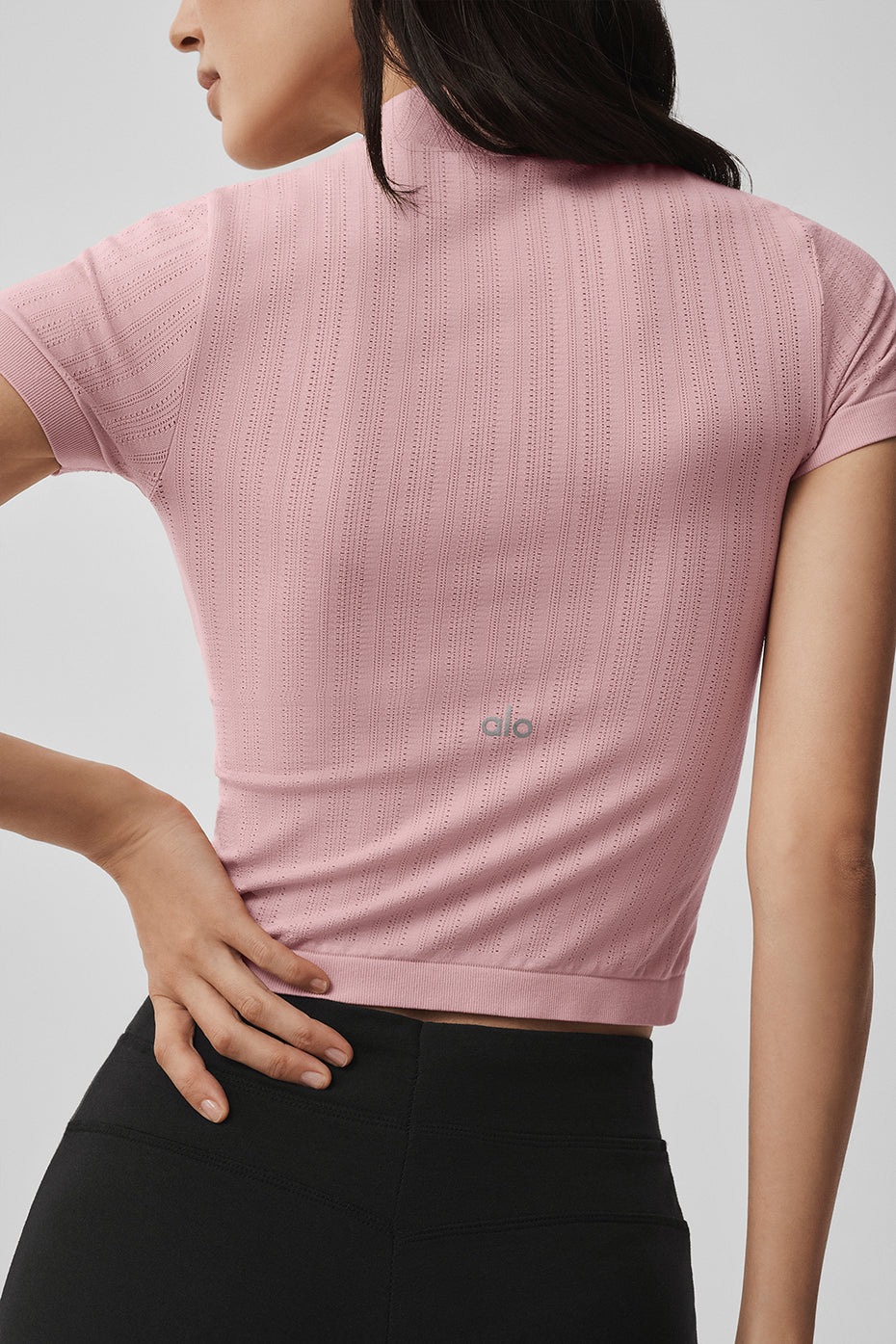 alo Seamless Pointelle Mock Neck Short Sleeve - Vintage Pink