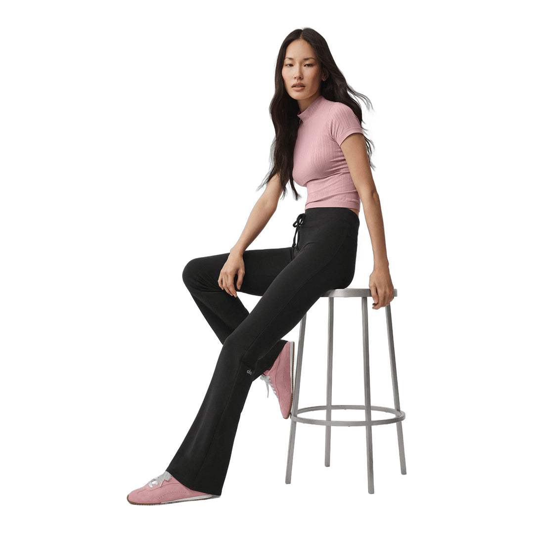 alo Seamless Pointelle Mock Neck Short Sleeve - Vintage Pink