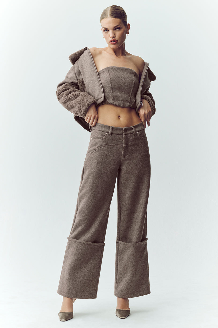 alo Wool Blend Nightcap Corset Top - Alpine Cocoa Heather