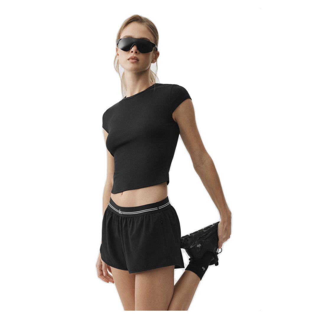 ALO Ribbed Modal Cap Sleeve Top - Black