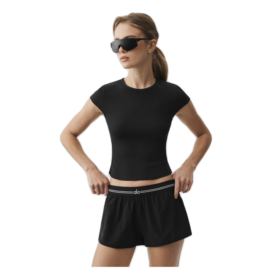 ALO Ribbed Modal Cap Sleeve Top - Black