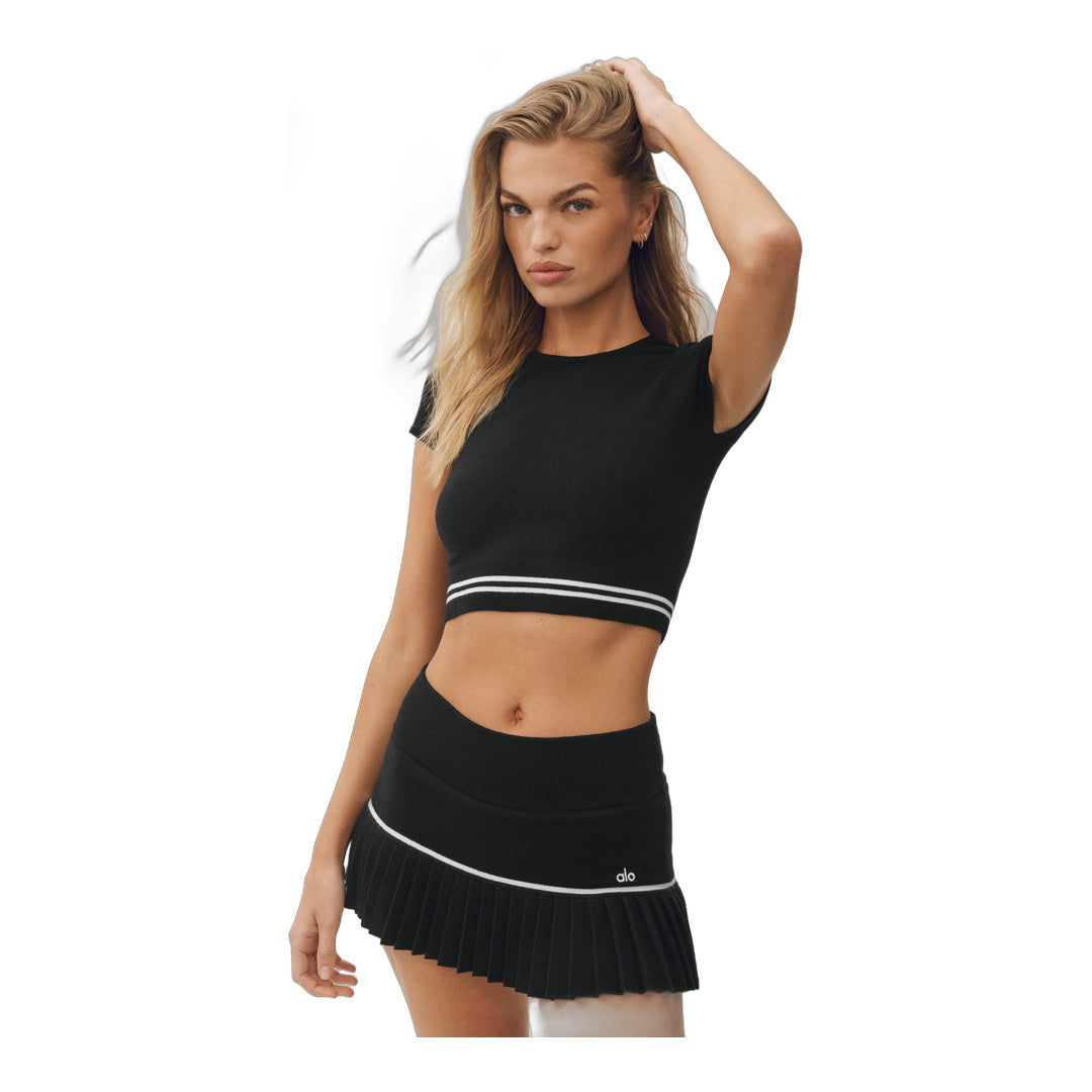 alo Cotton Cashmere My Serve Short Sleeve - Black/White