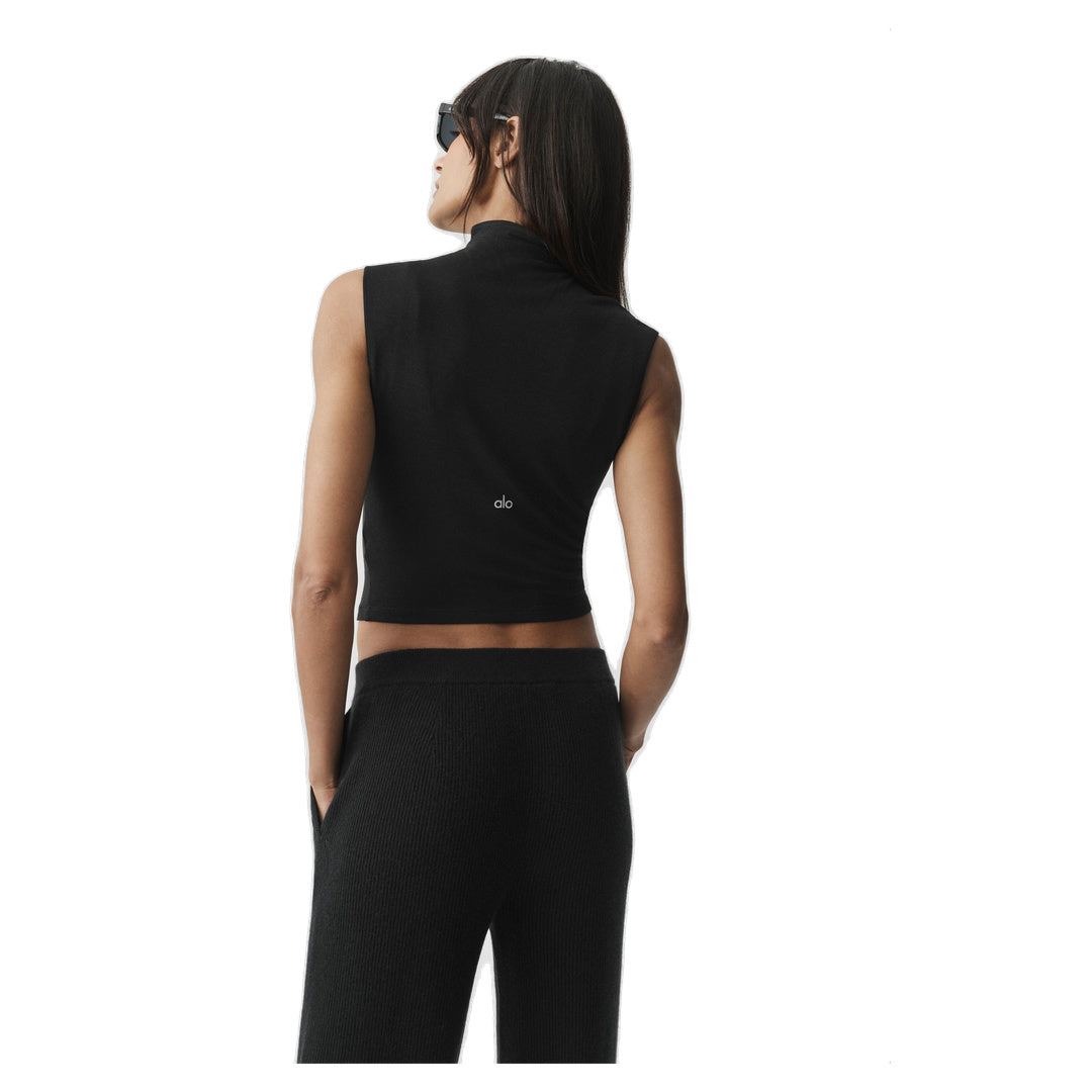 ALO Semi Sheer Mock Neck Oasis Tank - Black