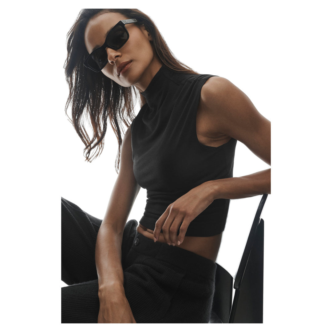 ALO Semi Sheer Mock Neck Oasis Tank - Black