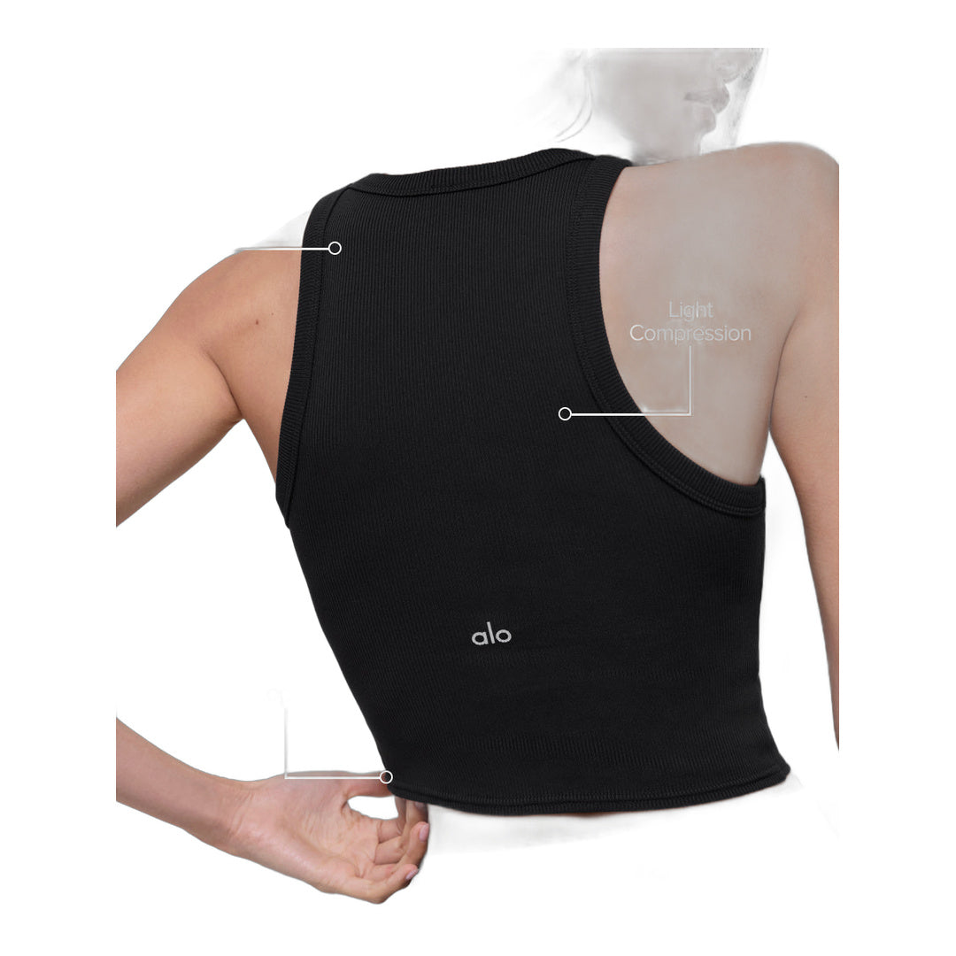 alo Goddess Ribbed Go-To Tank - Black