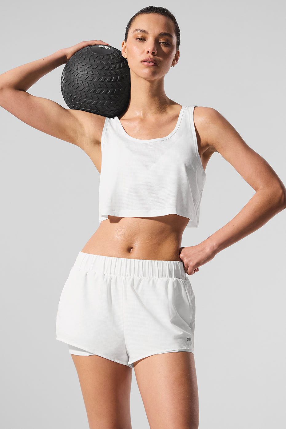 alo Cropped Sport Star Tank - White