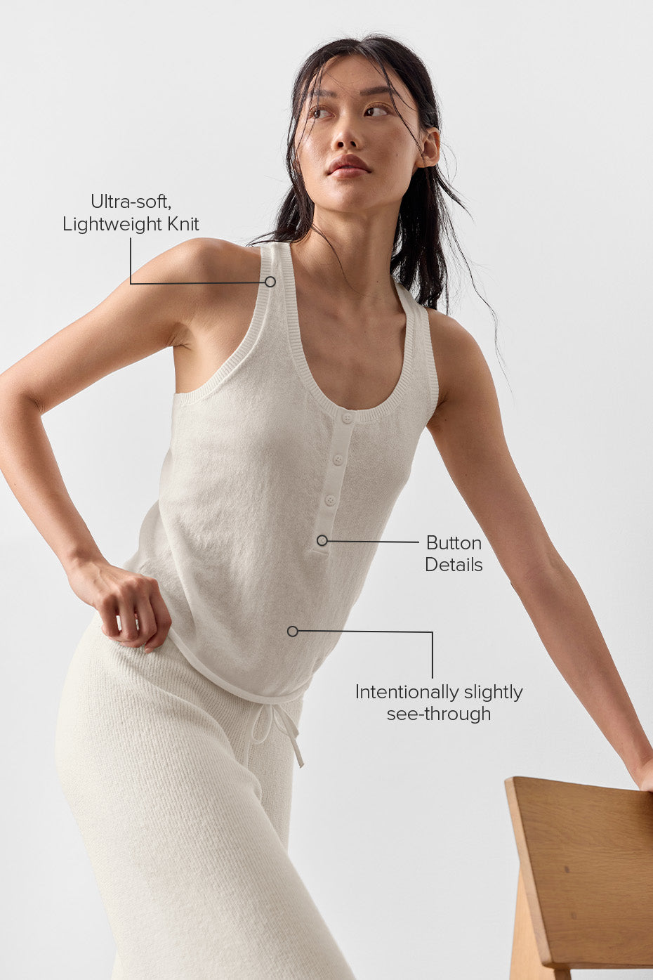 alo Supernatural Sweater Henley Tank - Ivory