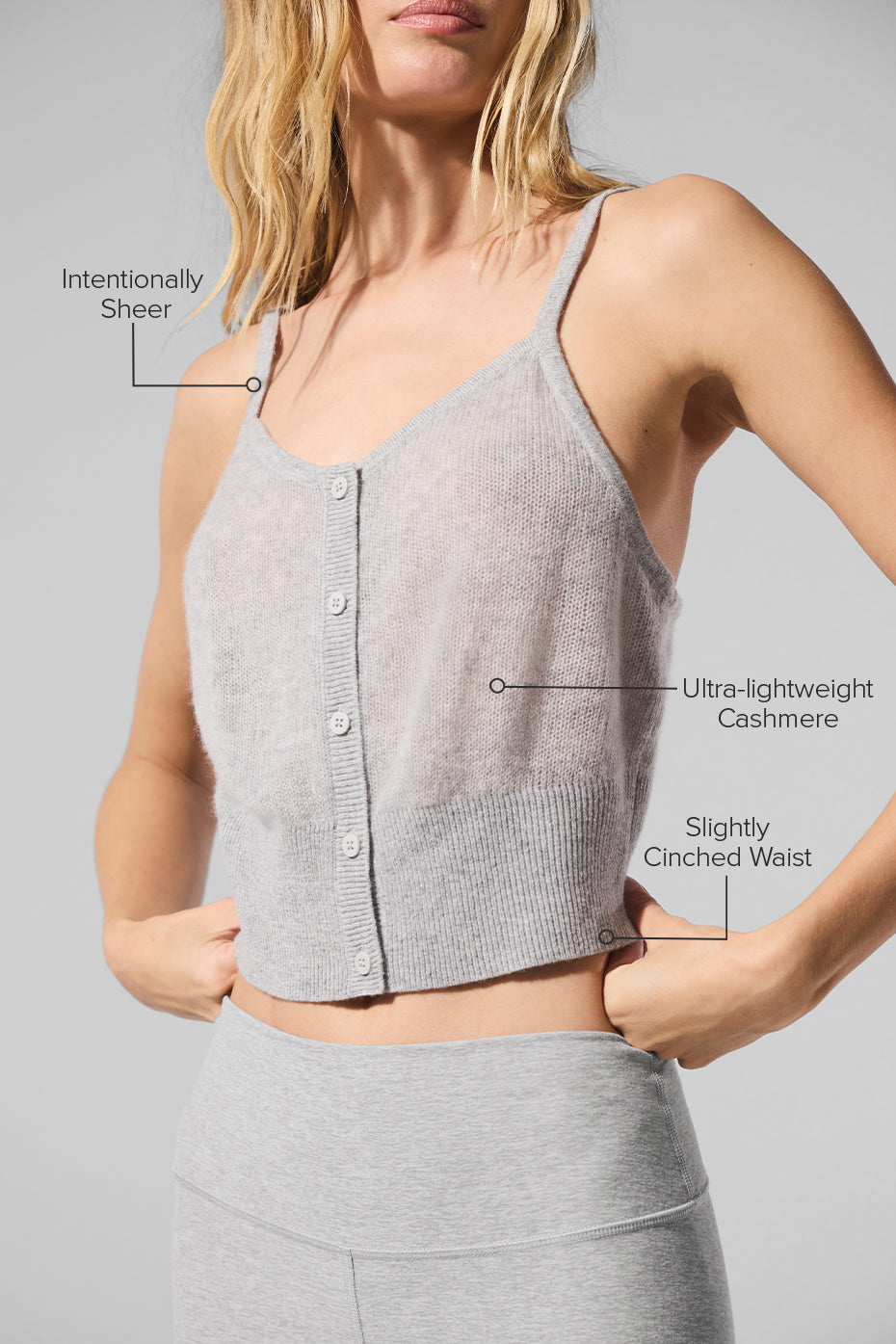 alo Sheer Cashmere Tank - Athletic Heather Grey