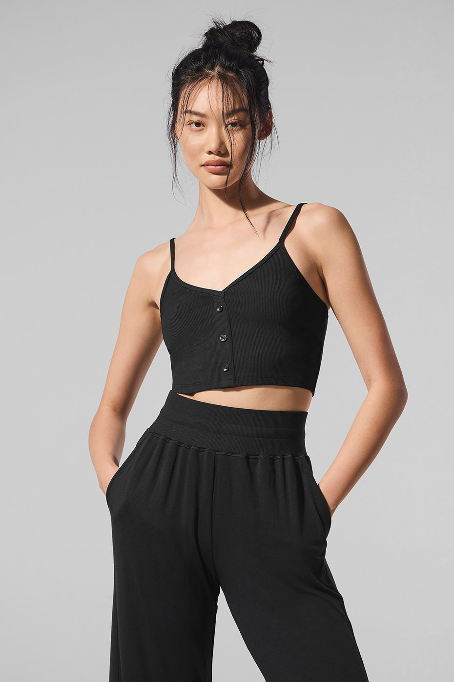 alo Ribbed Delicate Lounge Tank - Black