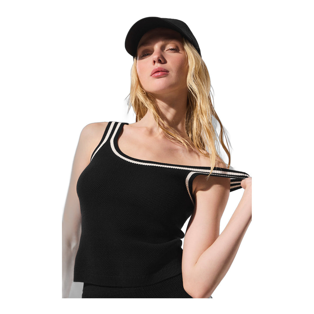alo Tennis Club Sweater Knit Tank - Black/Ivory