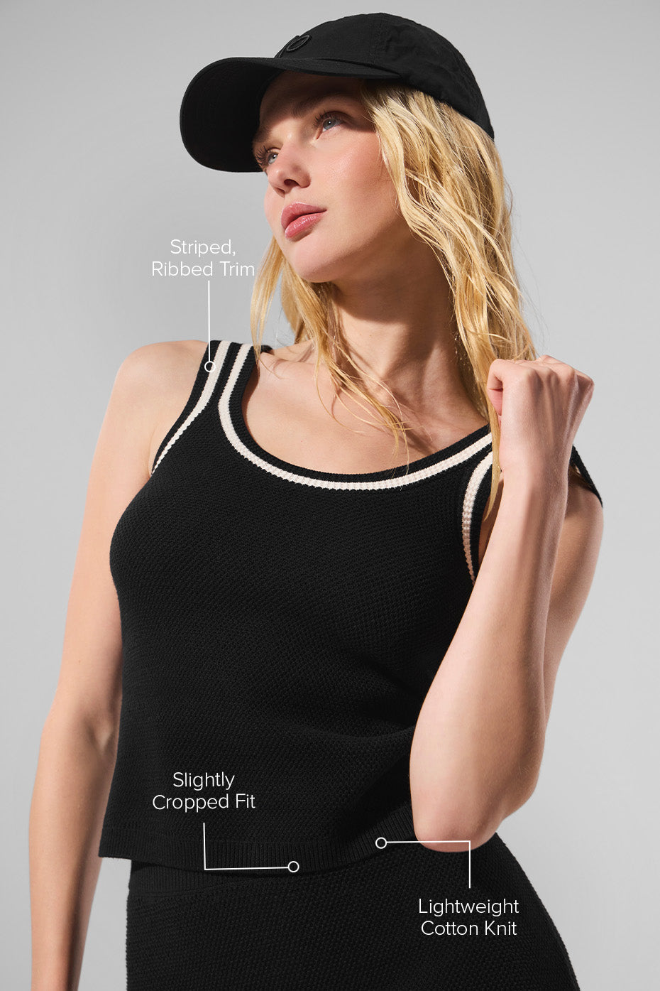 alo Tennis Club Sweater Knit Tank - Black/Ivory