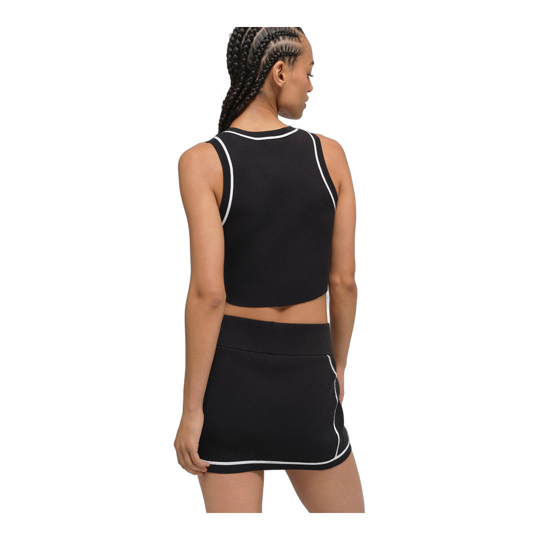 alo Ribbed Sweater Knit Highline Mini Skirt - Black/White