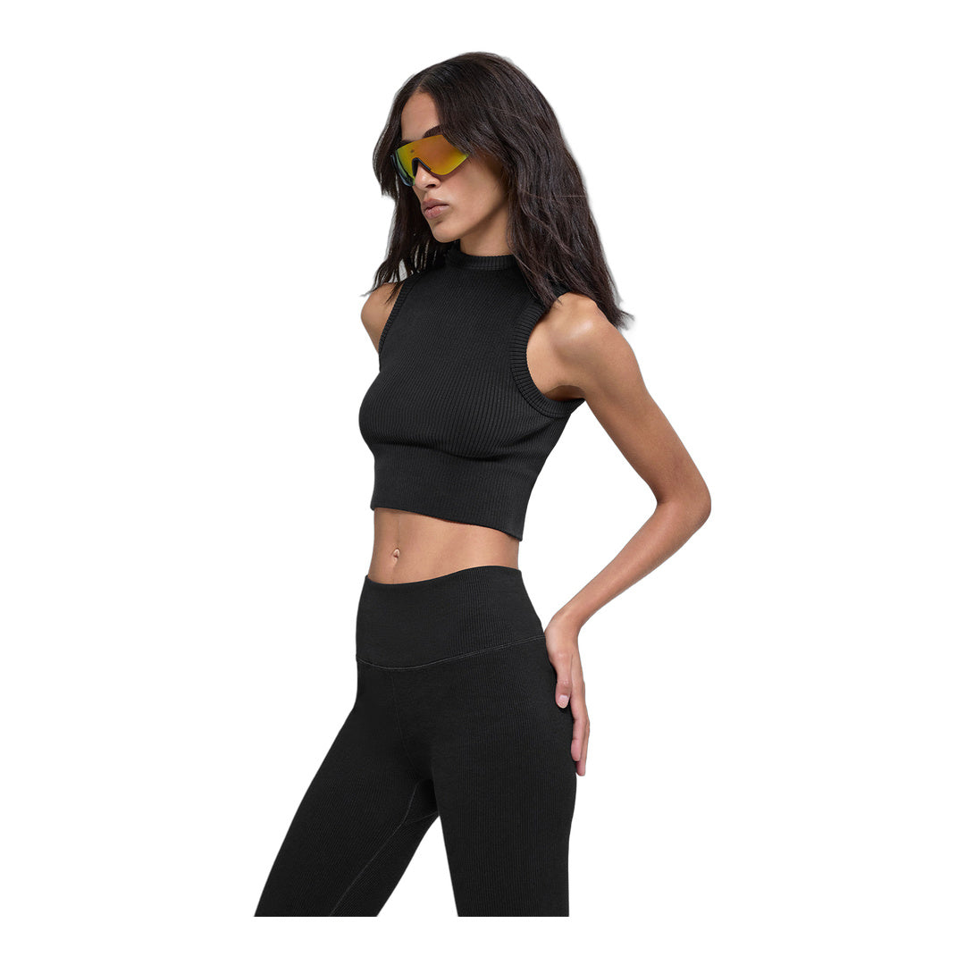alo Seamless Two Tone Rib Hooded Vest - Black