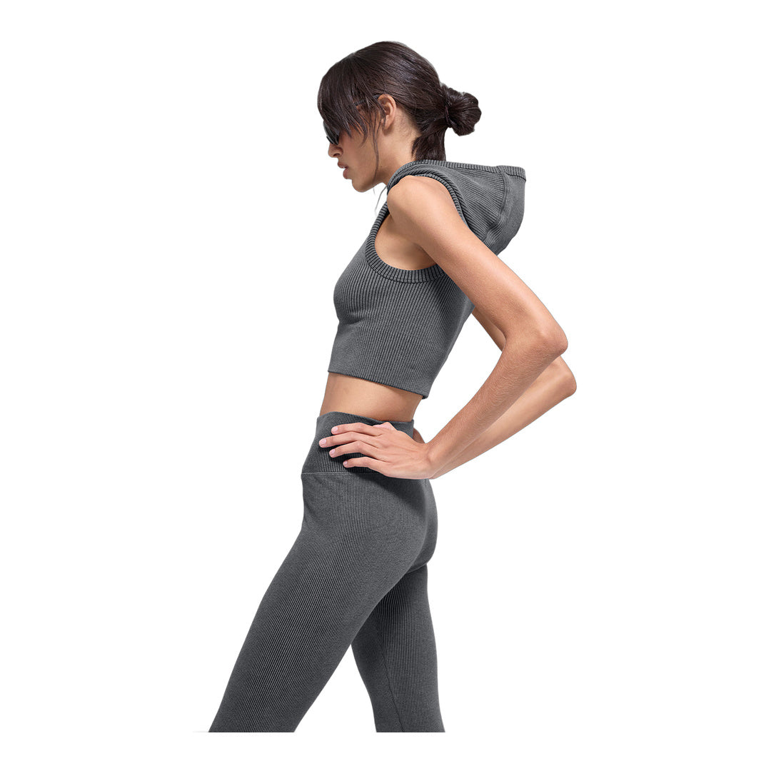 alo Seamless Two Tone Rib Hooded Vest - Dark Misty Grey Heather