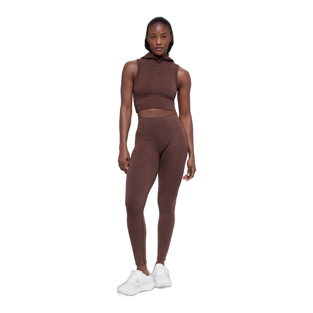 alo Seamless Two Tone Rib Hooded Vest - Brownstone Heather