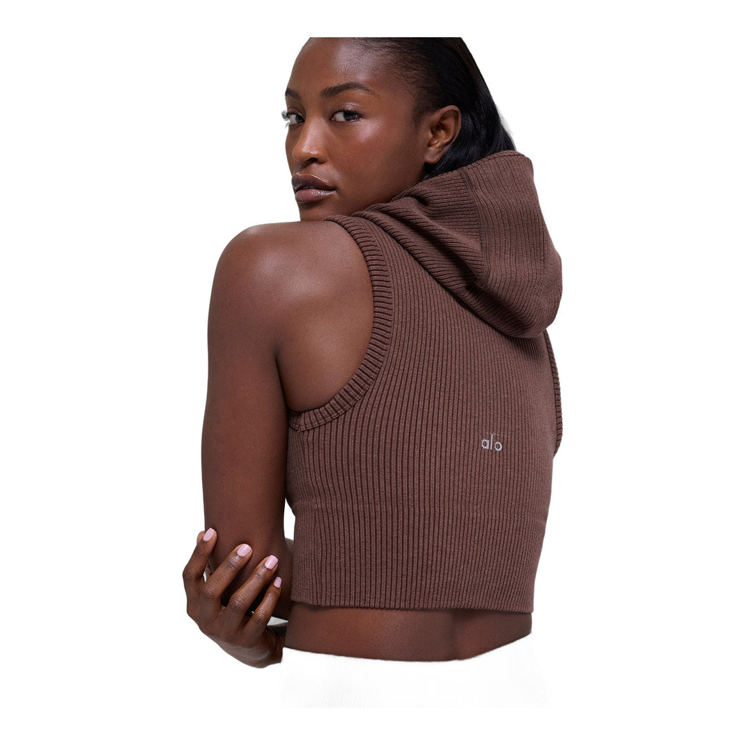 alo Seamless Two Tone Rib Hooded Vest - Brownstone Heather