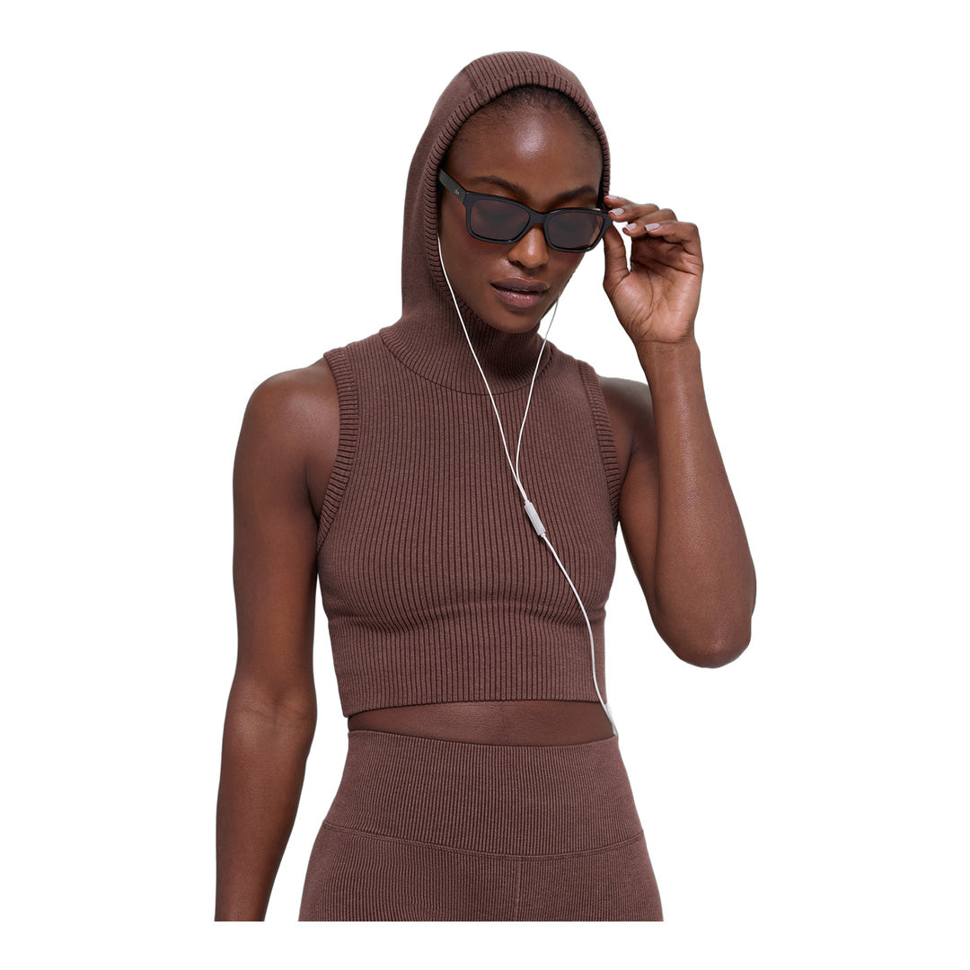 alo Seamless Two Tone Rib Hooded Vest - Brownstone Heather