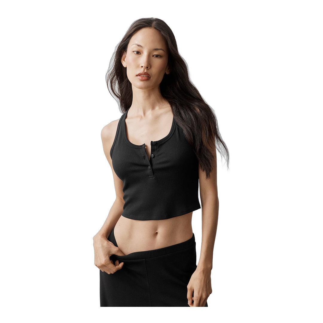 alo Ribbed Modal Henley Tank - Black