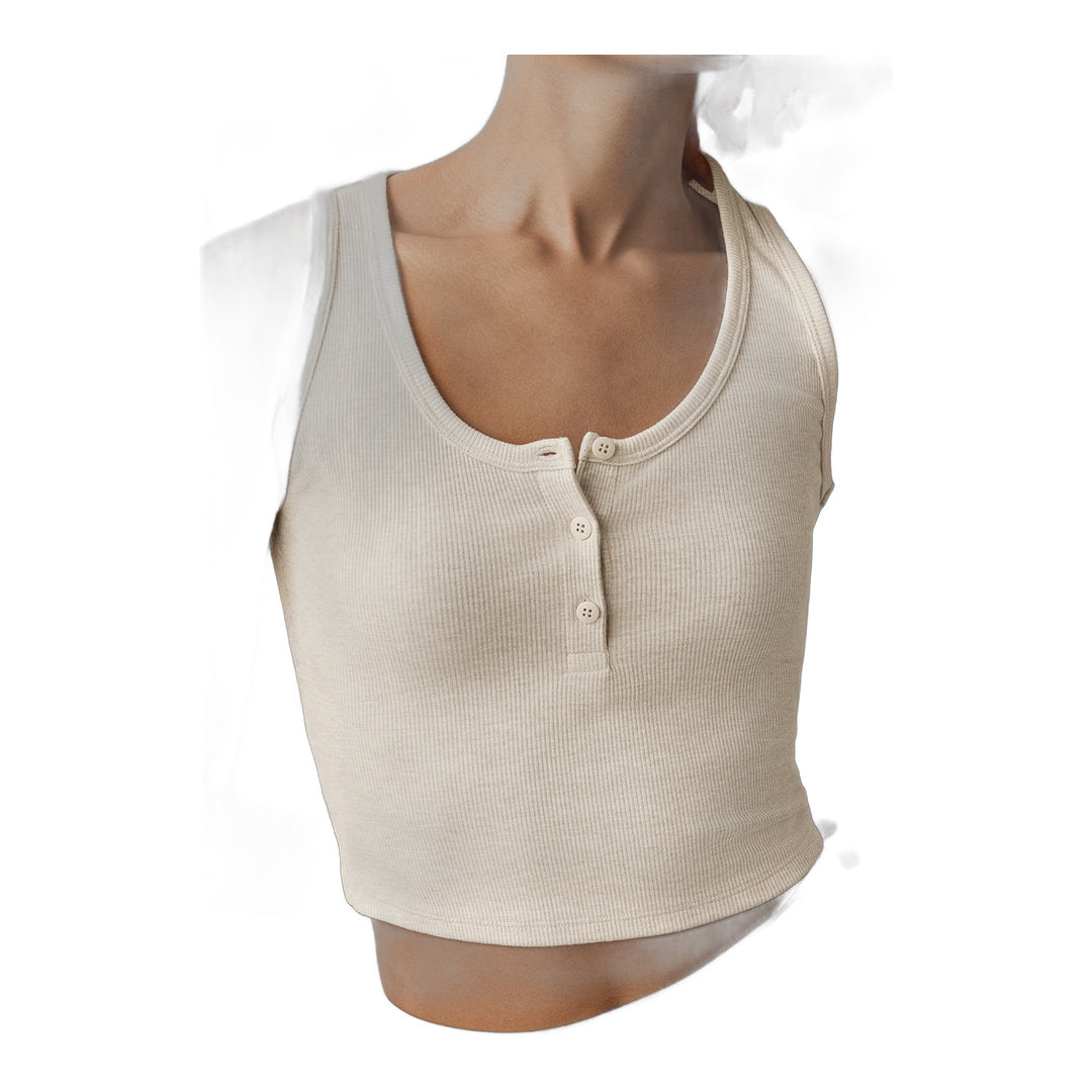 alo Ribbed Modal Henley Tank - Oatmeal Heather