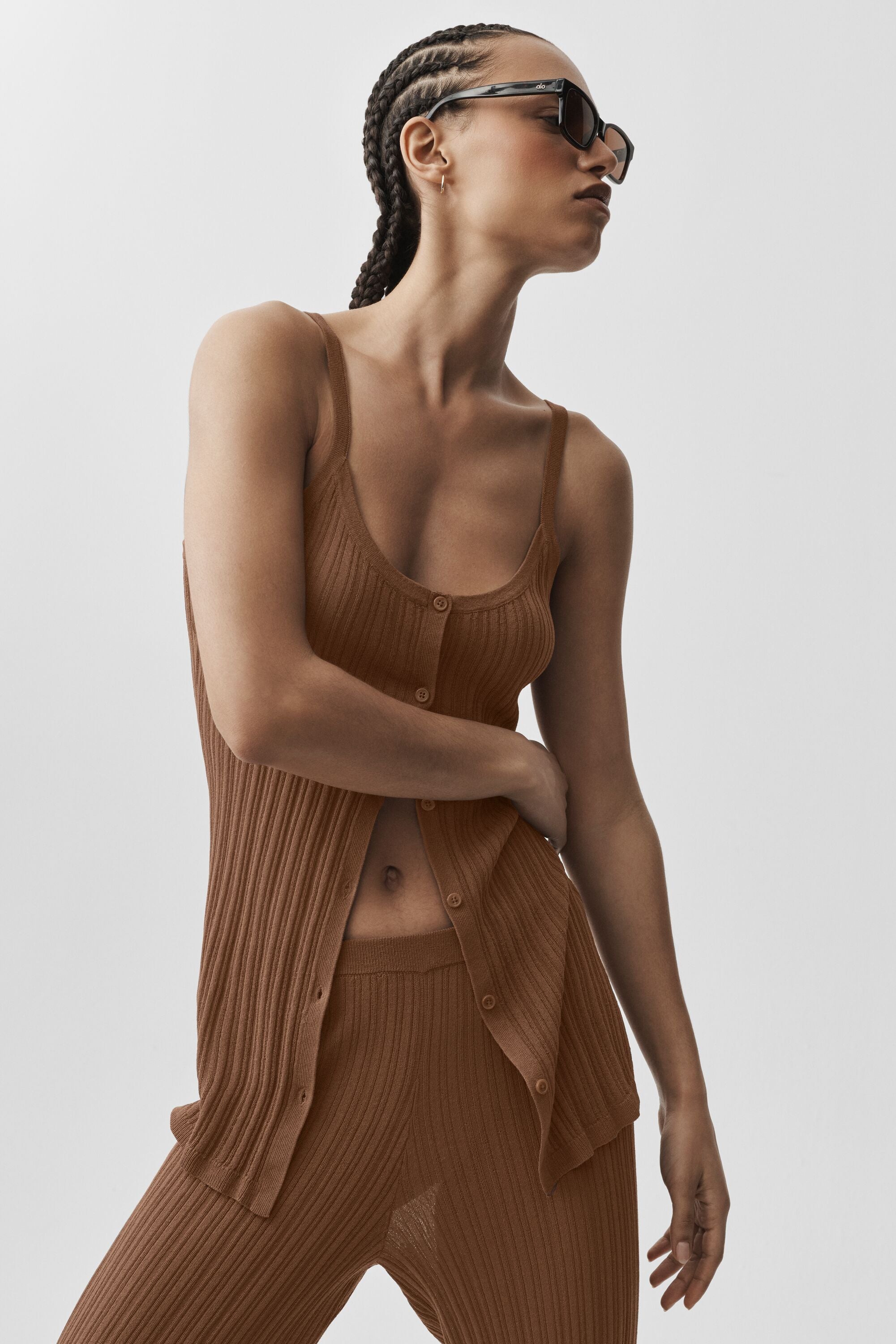 alo Sweater Sunlit Button Down Tank - Sun Kissed Brown