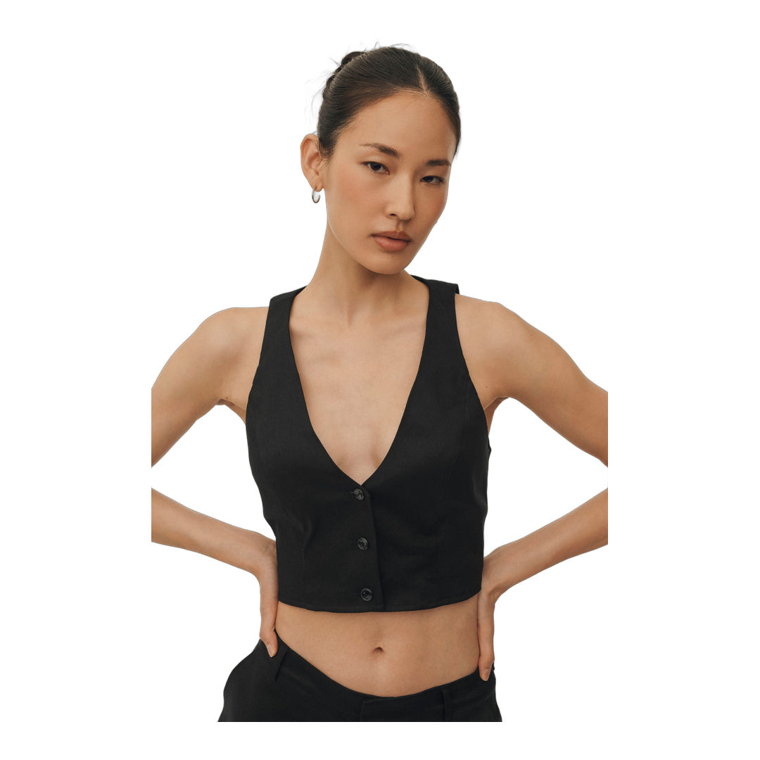 alo Linen Blend Riviera Vest - Black
