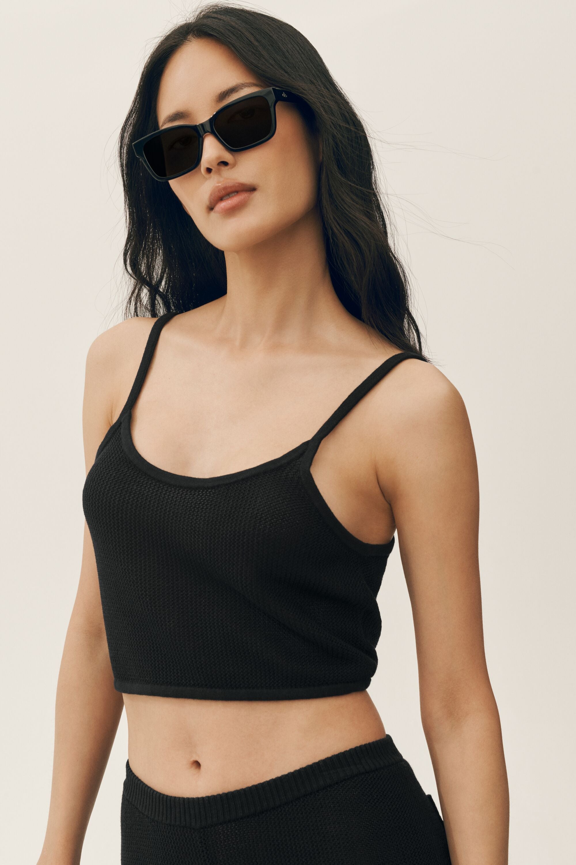 alo Silk Cashmere Cropped Heat Wave Tank - Black