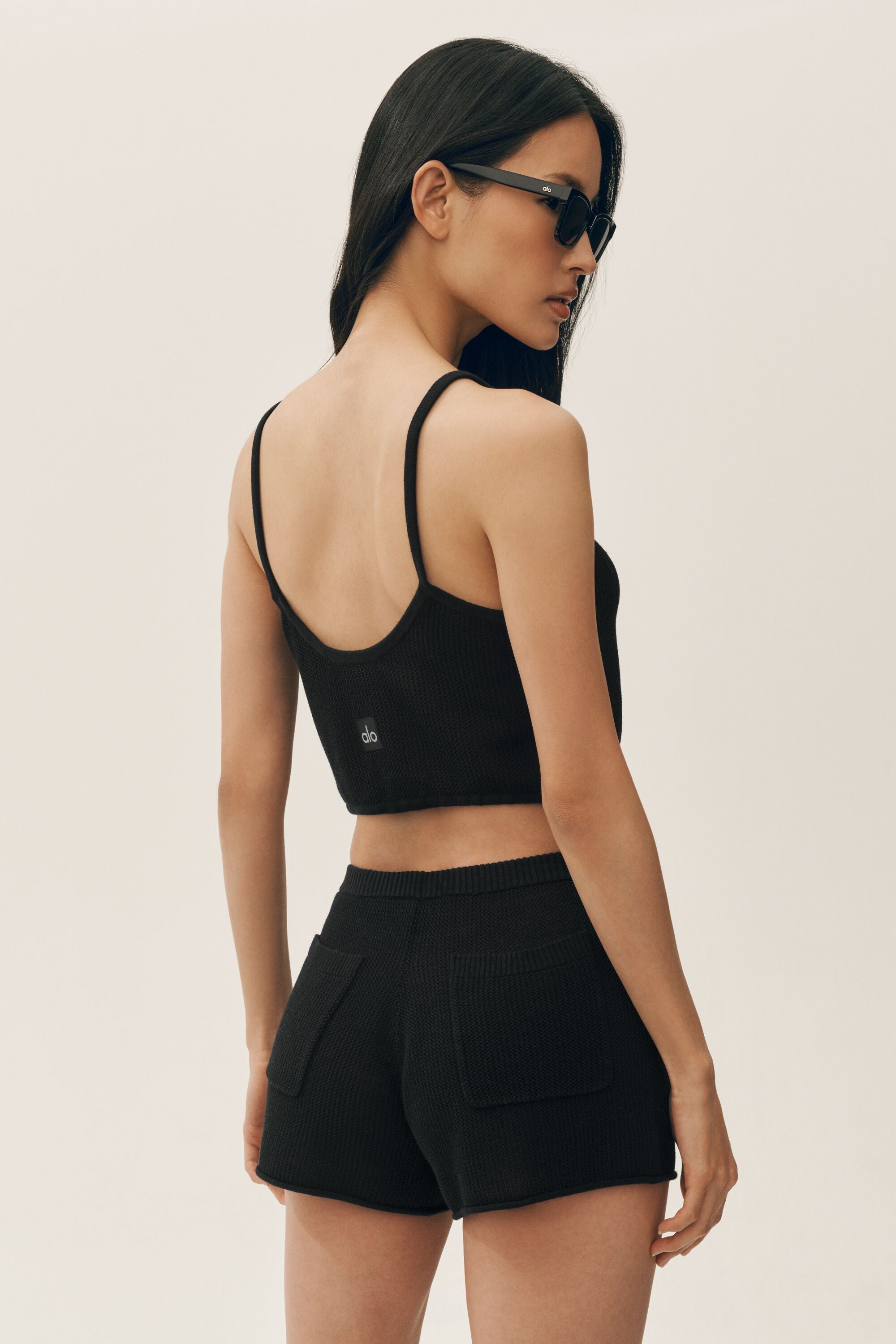 alo Silk Cashmere Cropped Heat Wave Tank - Black