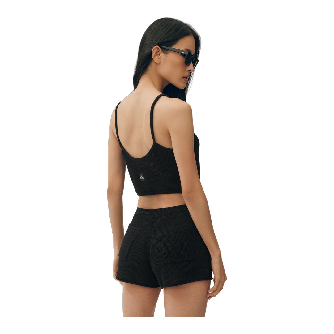 alo Silk Cashmere Cropped Heat Wave Tank - Black