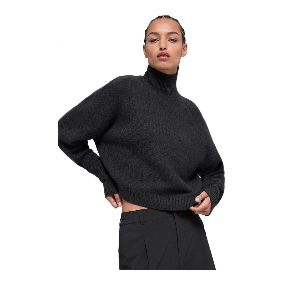 alo Wool Cashmere Cropped New Class Turtleneck Sweater - Black
