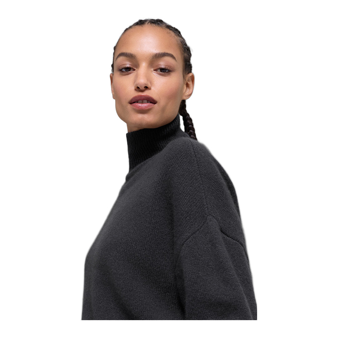 alo Wool Cashmere Cropped New Class Turtleneck Sweater - Black