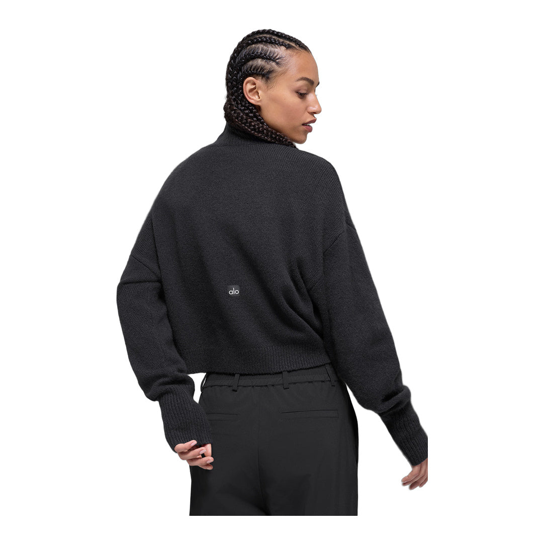 alo Wool Cashmere Cropped New Class Turtleneck Sweater - Black