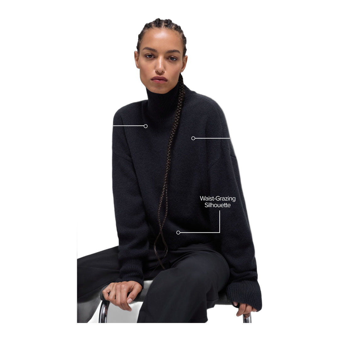 alo Wool Cashmere Cropped New Class Turtleneck Sweater - Black