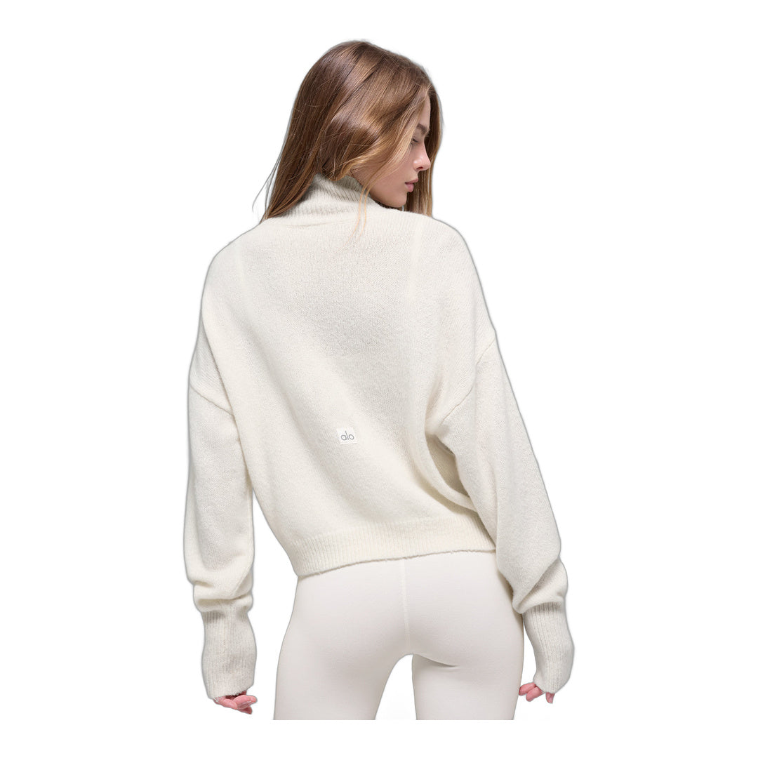 alo Wool Cashmere Cropped New Class Turtleneck Sweater - Ivory