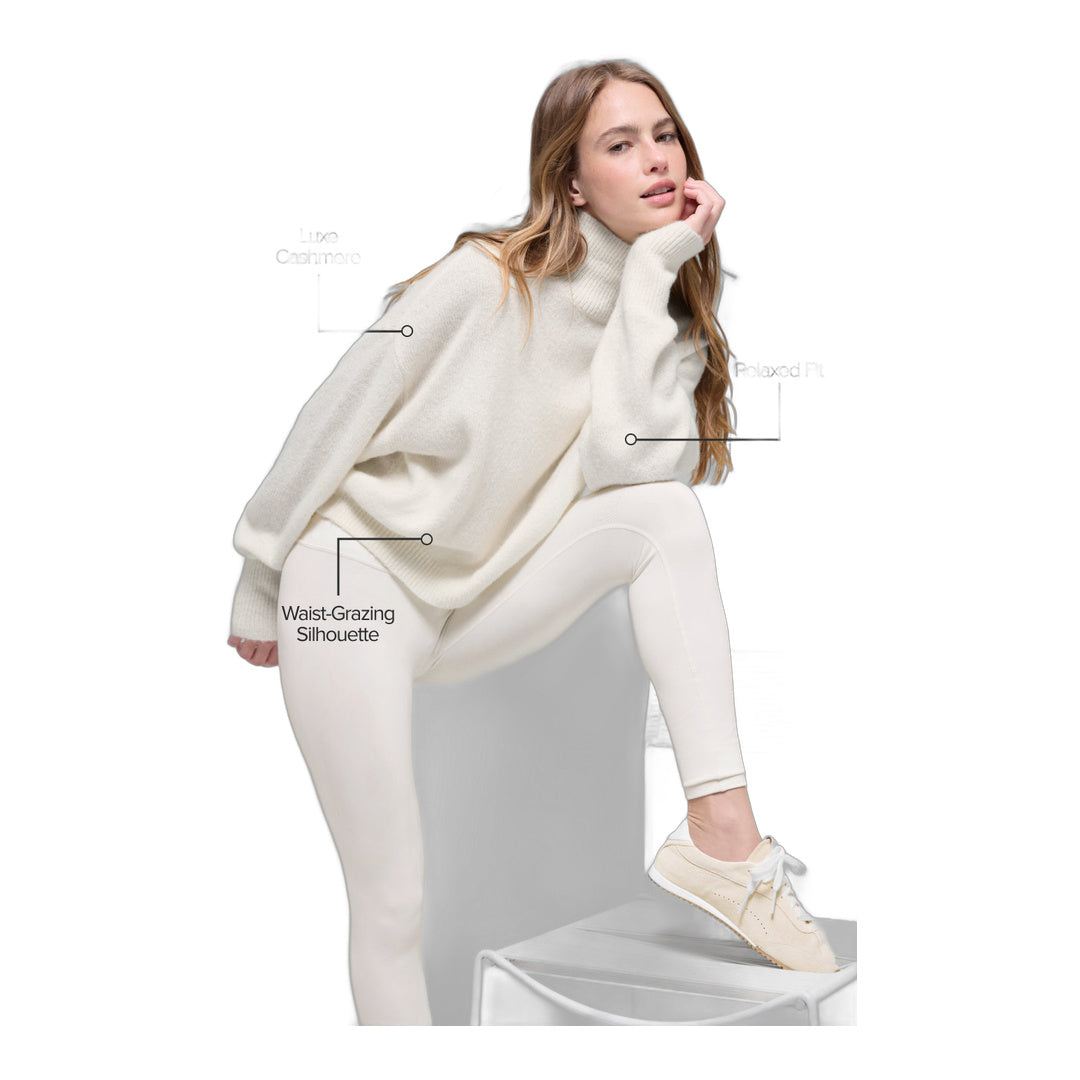 alo Wool Cashmere Cropped New Class Turtleneck Sweater - Ivory