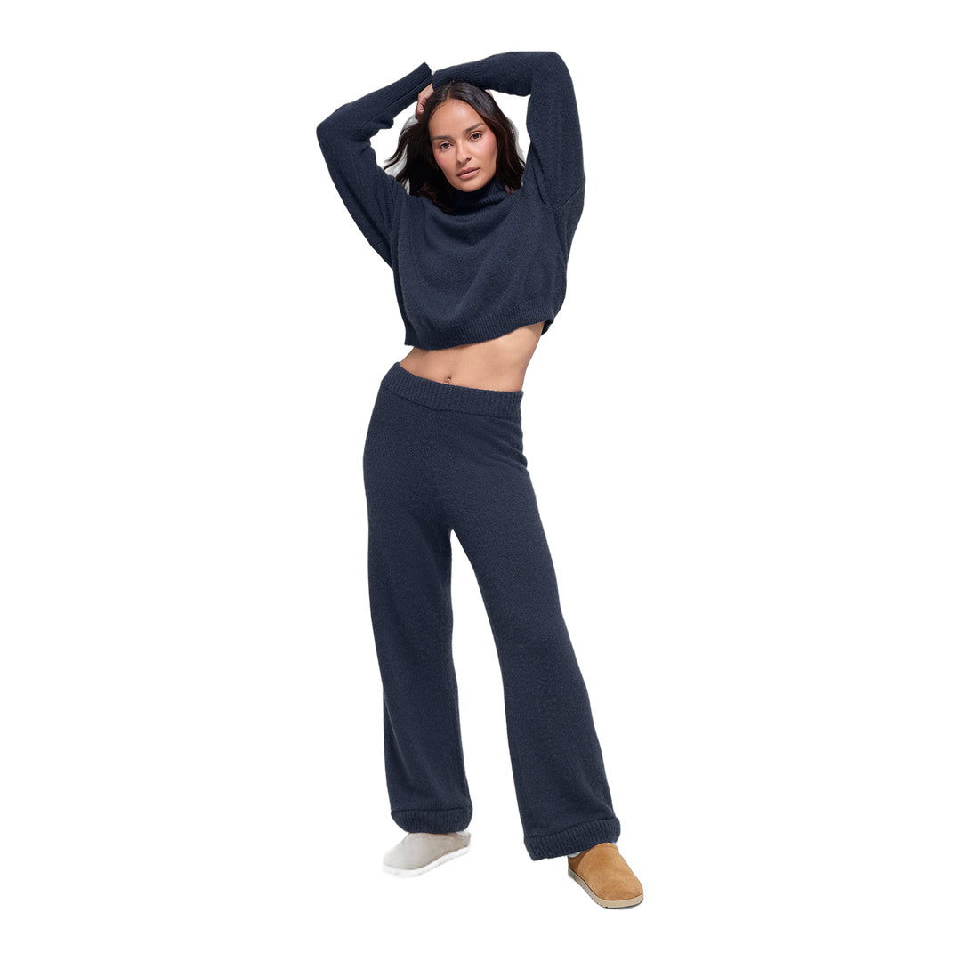 alo Wool Cashmere Cropped New Class Turtleneck Sweater - Navy