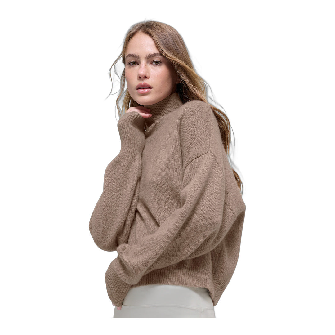 alo Wool Cashmere Cropped New Class Turtleneck Sweater - Chai Latte