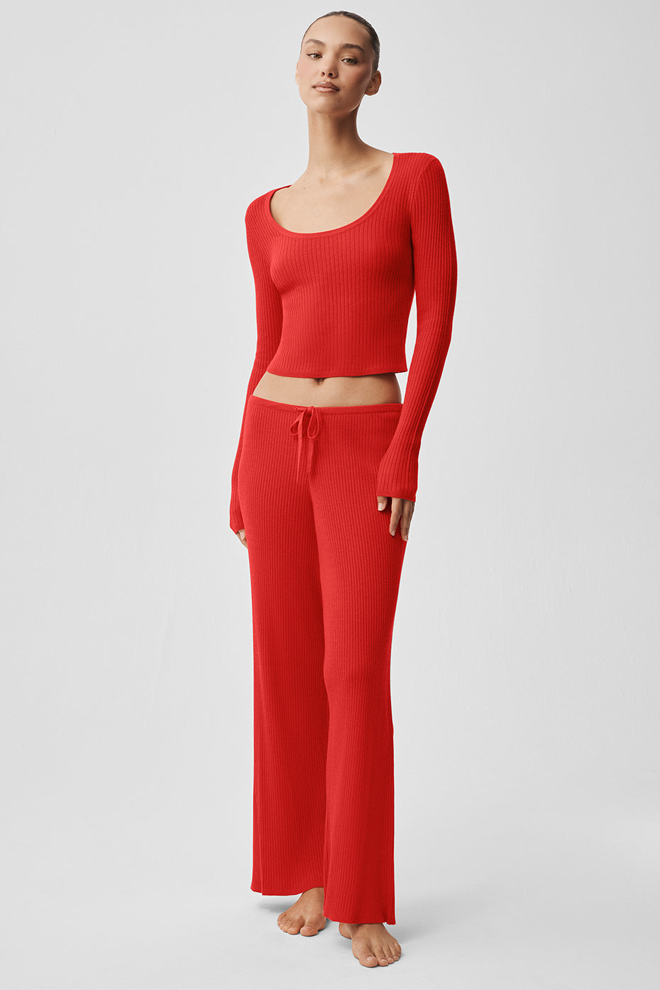 alo Sweater Knit Unwind Long Sleeve - Bright Red