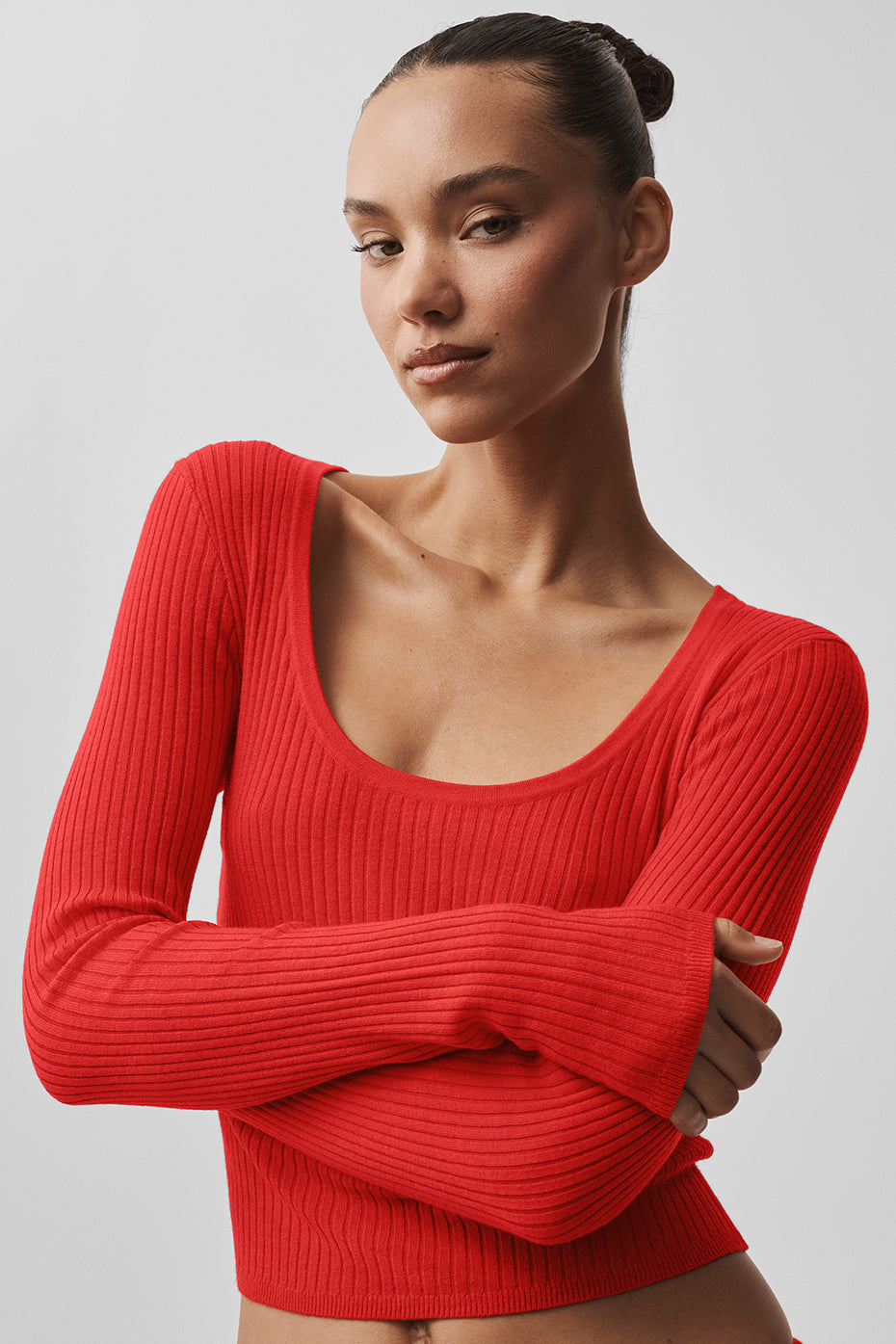 alo Sweater Knit Unwind Long Sleeve - Bright Red