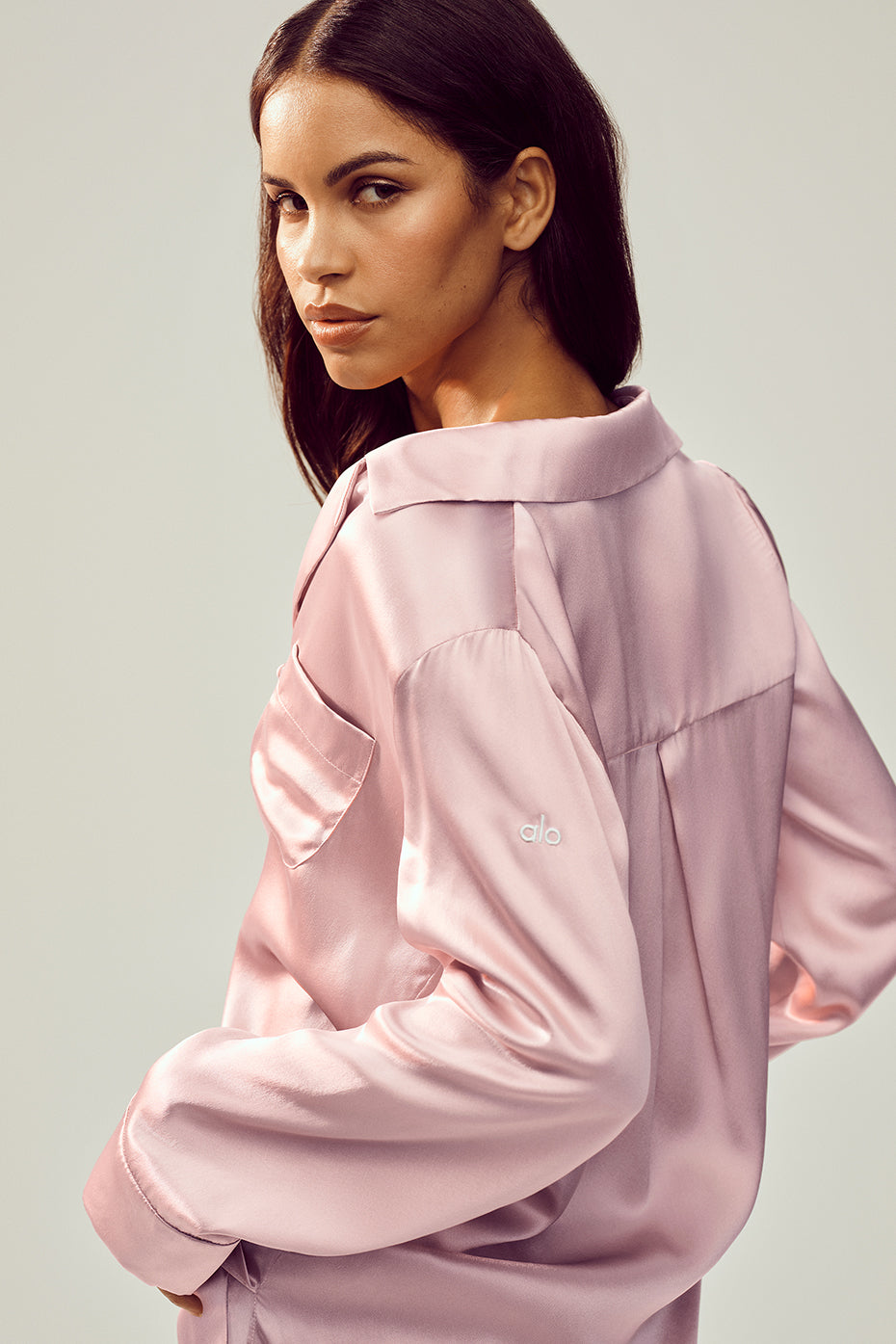 alo Silk Luminous Button Up - Pink Champagne
