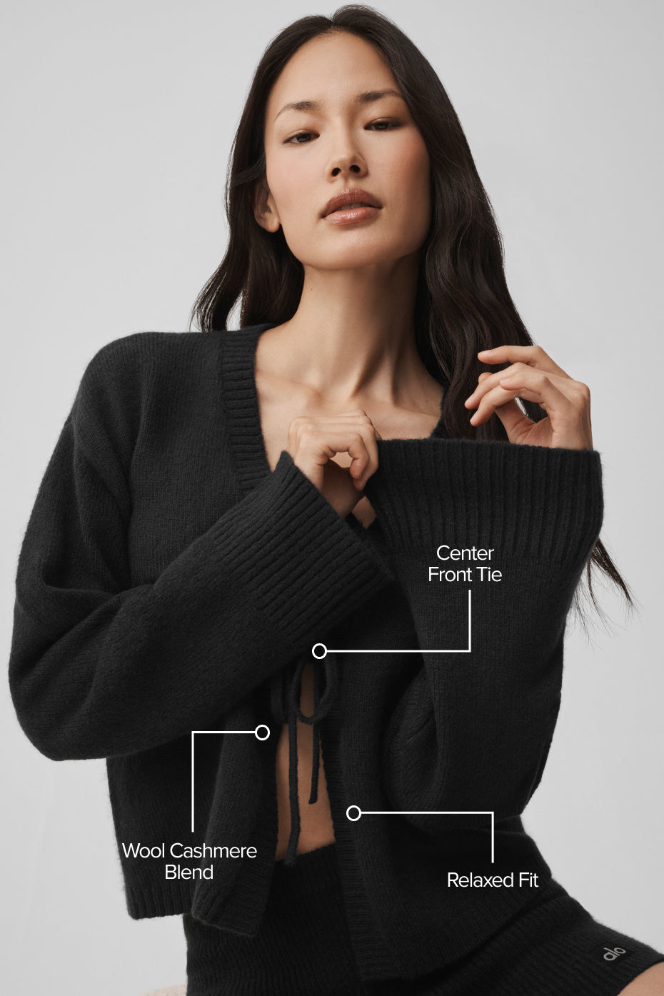 alo Wool Cashmere New Class Tie Cardigan - Black