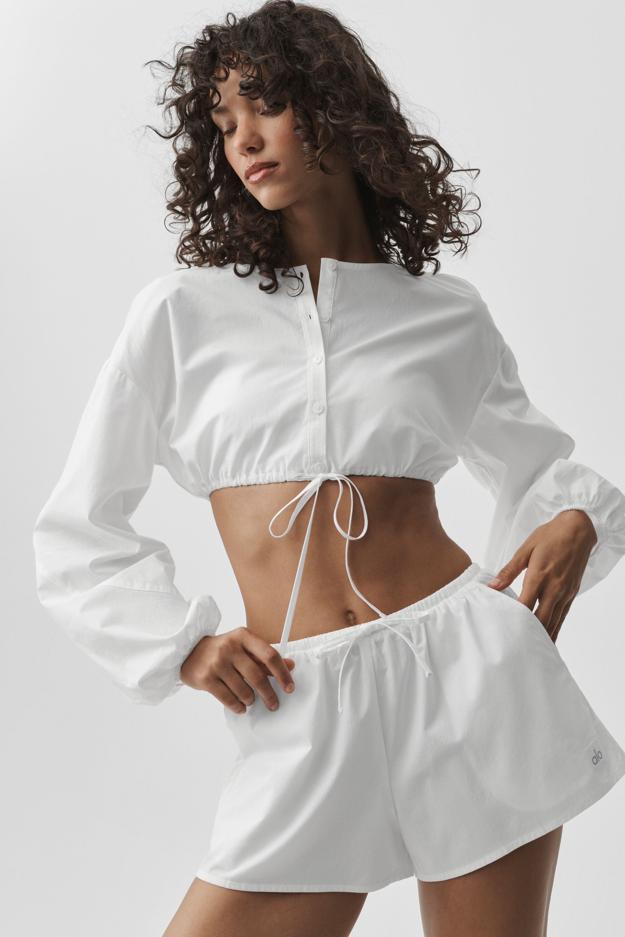 alo Cotton Cropped Real Deal Long Sleeve - White