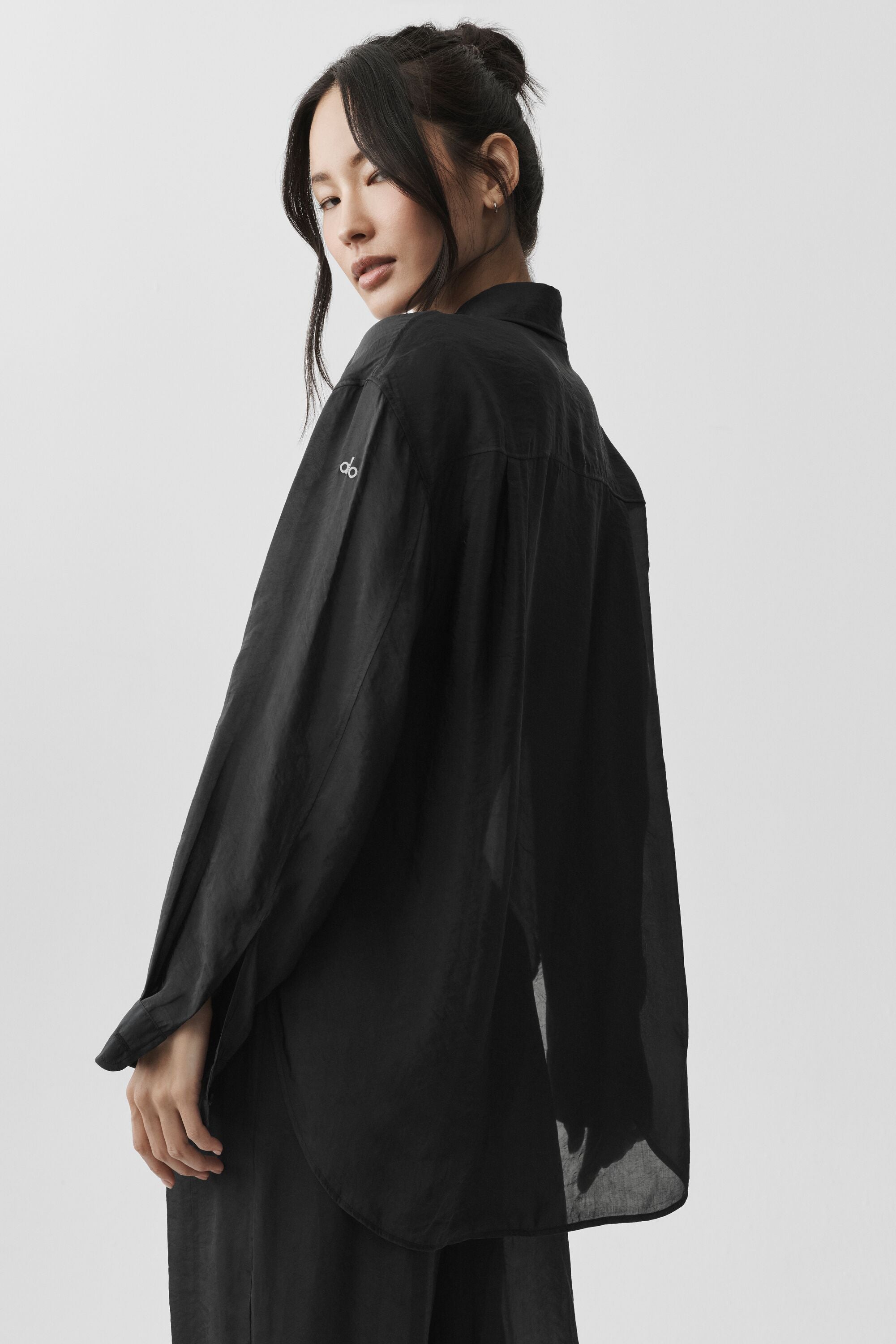 alo Semi-Sheer Golden Hour Button Down Long Sleeve - Black
