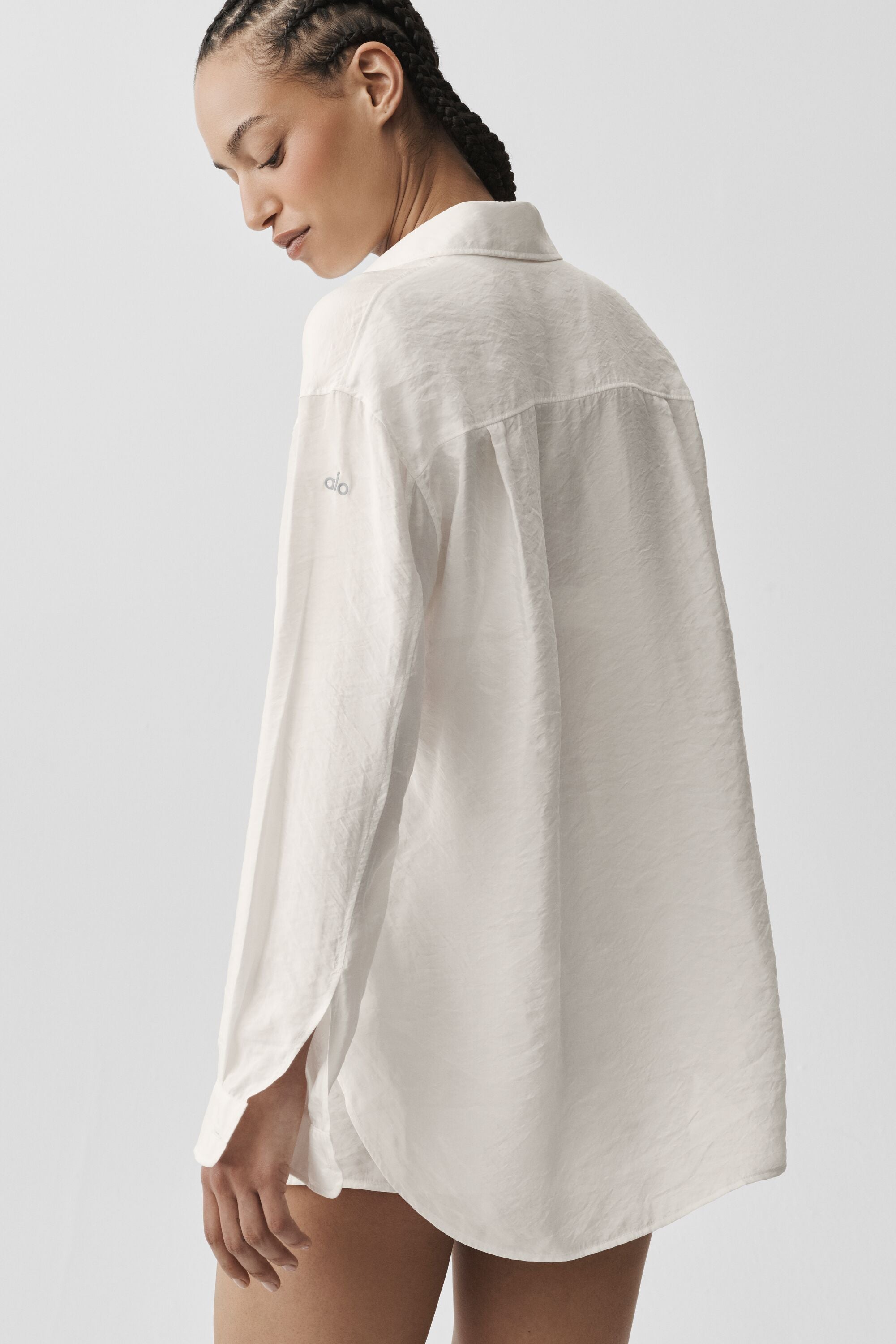 alo Semi-Sheer Golden Hour Button Down Long Sleeve - Ivory